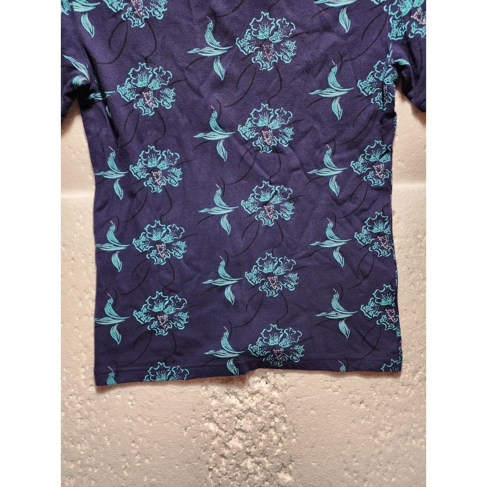 Guess Top Womens XL Blue Floral Short Sleeve Blouse Tank Collared Quarter Button - Picture 8 of 15